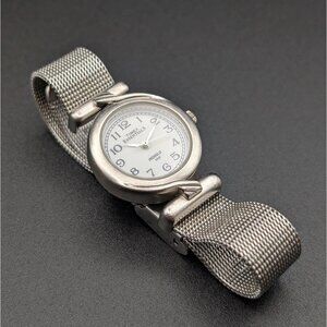 Vintage Timex Indiglo Ladies Watch, Silver-Tone, White Dial, Steel Mesh Bracelet